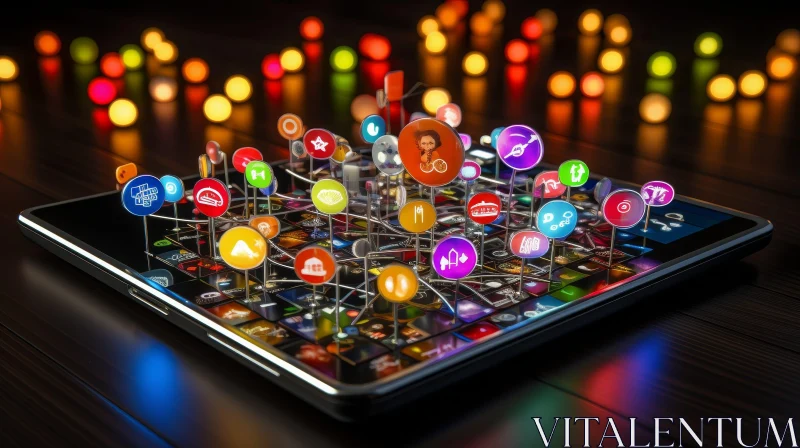 AI ART Colorful App Icons on Tablet - 3D Rendering