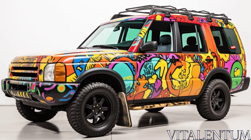 Colorful Land Rover with Comic Book-Inspired Art | Unique and Playful Design AI Image