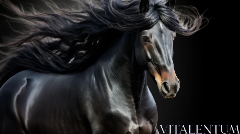 AI ART Majestic Black Horse Portrait - Captivating Animal Photography
