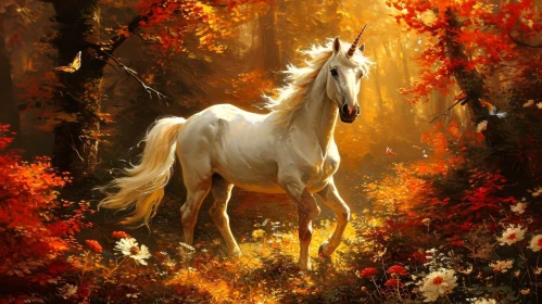 Majestic White Unicorn in Enchanted Forest