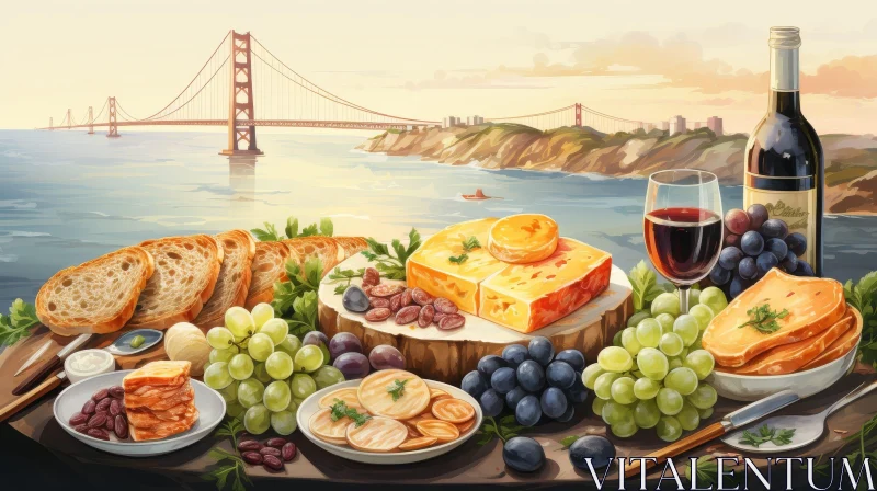 Scenic Food Still Life with Red Wine at Sunset AI Image