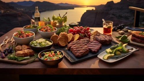 Sumptuous Steak Dinner with Lake View at Sunset