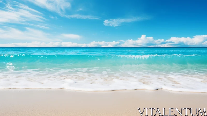 Tranquil Beach Scene: White Sand and Blue Waters AI Image