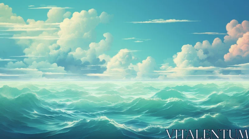 AI ART Tranquil Seascape with Blue Ocean and Bright Sun