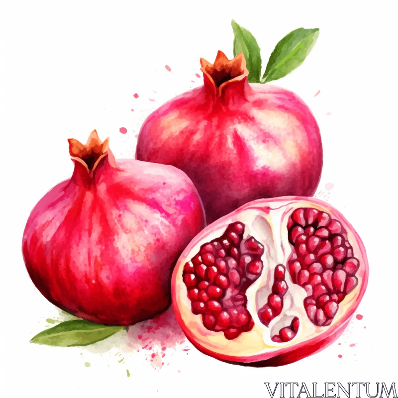 Captivating Watercolor Pomegranate Illustration | Realistic Art AI Image