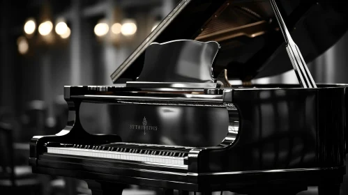 Elegant Black Grand Piano in Dark Room