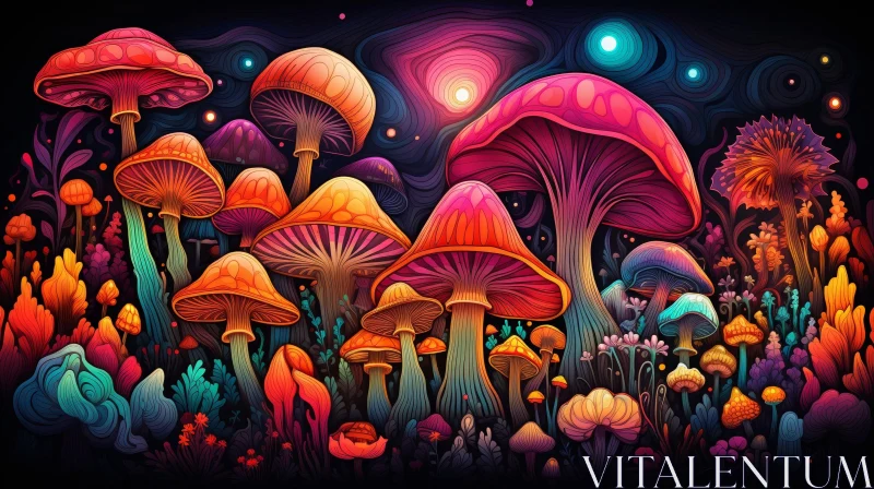 AI ART Enchanting Mushroom Forest Illustration