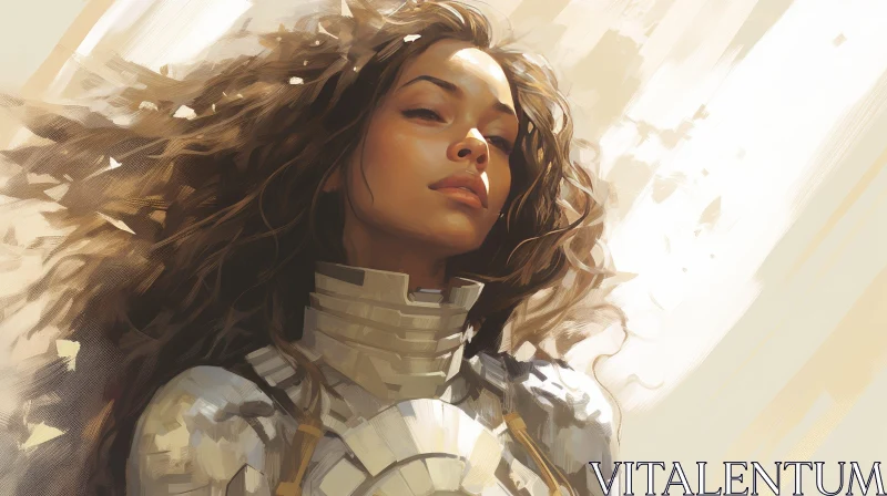 Enigmatic Fantasy Portrait - Young Woman in Armor AI Image