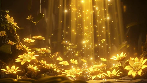 Golden Flower Field 3D Rendering