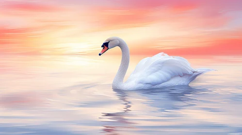 Graceful Swan Painting on Lake