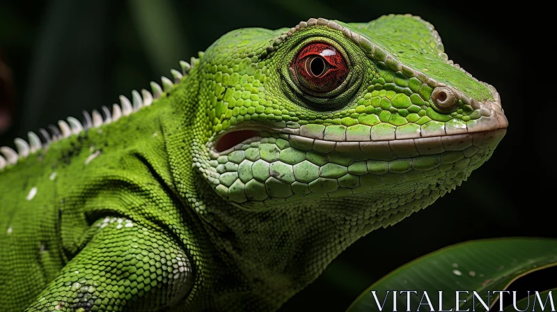 Green Lizard Close-Up Photography AI Image