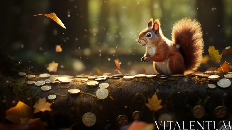 Majestic Squirrel on Tree Branch in Enchanting Forest AI Image