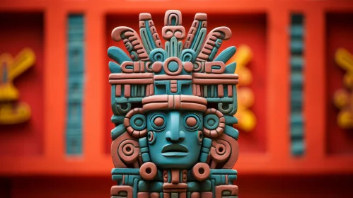 Mayan Sculpture in Blue-Green Stone: Human Face with Headdress