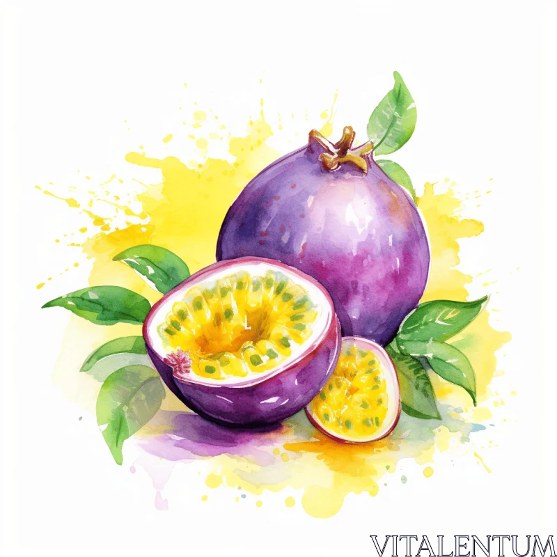 Passionfruit Watercolor Illustration on White Background AI Image