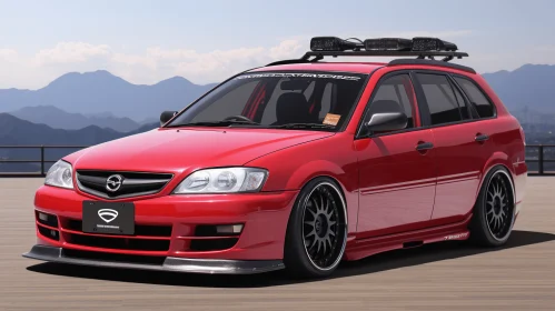 Red Mazda Estate Wagon 4x4 with Roof Rack | Anime-Inspired Art