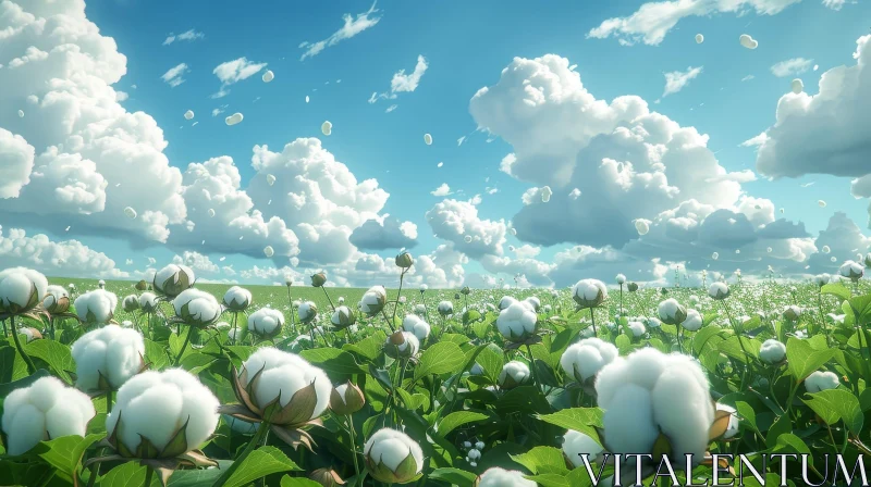 Tranquil Cotton Field Under Sunlight AI Image