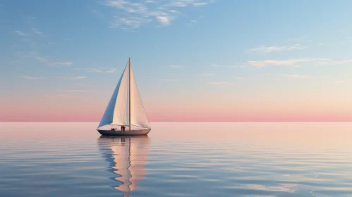 Tranquil Seascape with White Sailboat