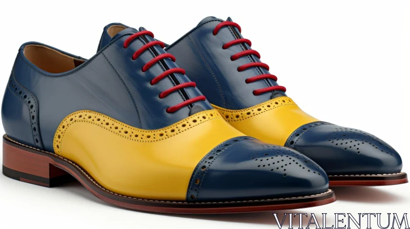 AI ART Blue and Yellow Leather Shoes - Unique Two-Tone Design