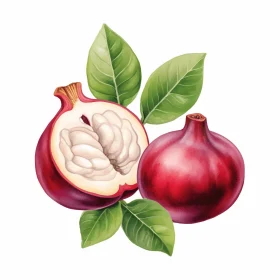 Captivating Pomegranate: A Botanical Illustration on a White Background