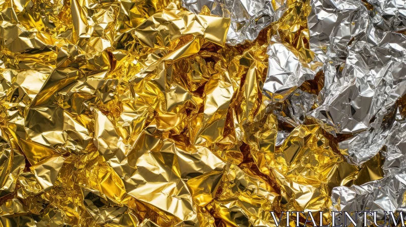Crumpled Gold and Silver Foil Texture Close-Up AI Image