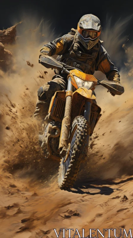 Extreme Dirt Bike Racing in Desert Landscape AI Image