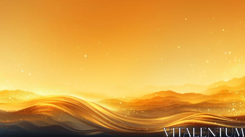 Golden Landscape with Mountains and Glowing Sky AI Image