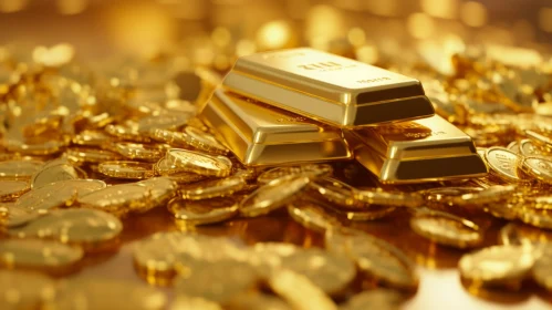 Luxurious Gold Bars and Coins Composition