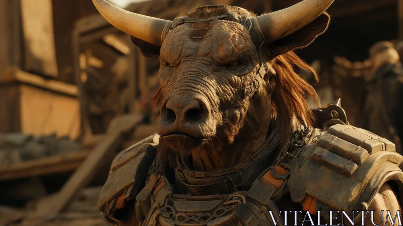 Majestic Minotaur in Field - Mythical Creature Portrait AI Image