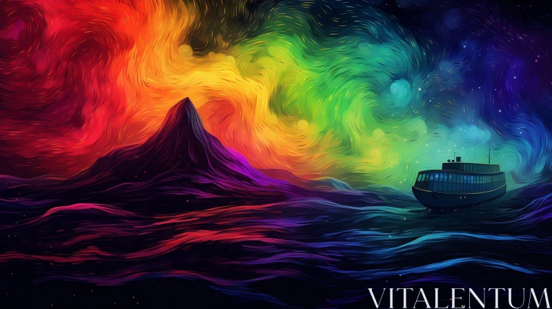 Stormy Sea Night Painting AI Image