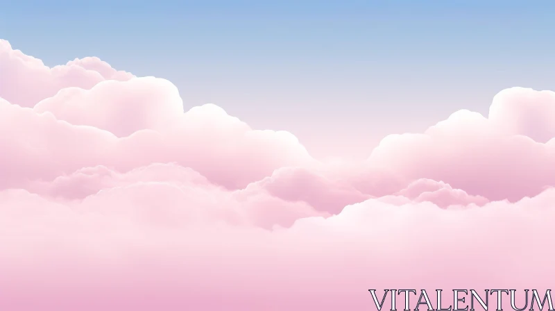 AI ART Tranquil Blue and Pink Sky with Fluffy Clouds