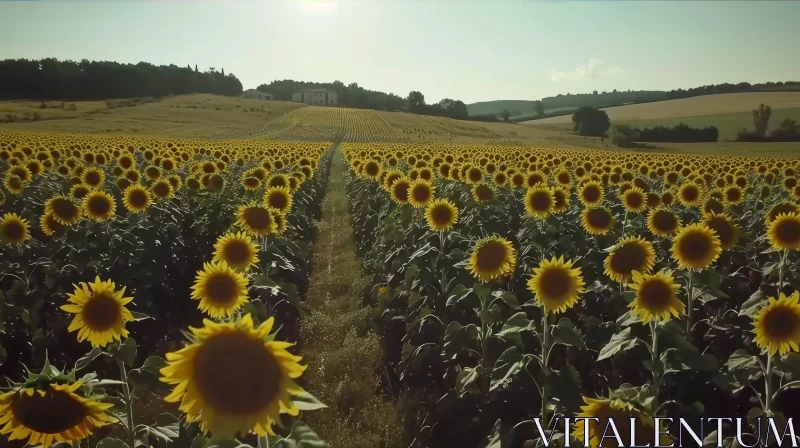 Tranquil Sunflower Field Landscape AI Image