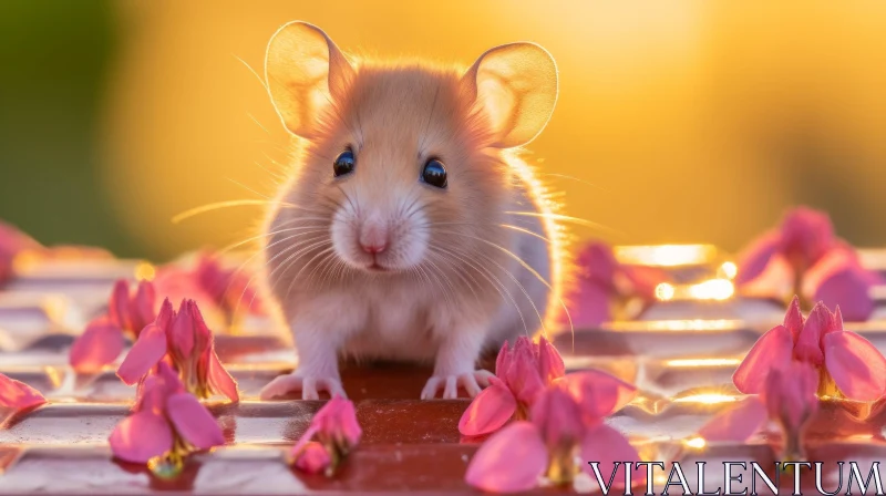 Adorable Mouse on Pink Flower AI Image