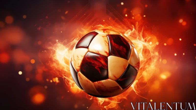 AI ART Burning Soccer Ball - Fiery Image of Black and White Ball Surrounded by Flames