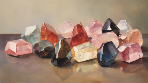Colorful Gemstones Still Life Painting