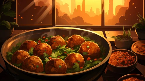 Delicious Meatballs in Tomato Sauce - Artistic Digital Painting