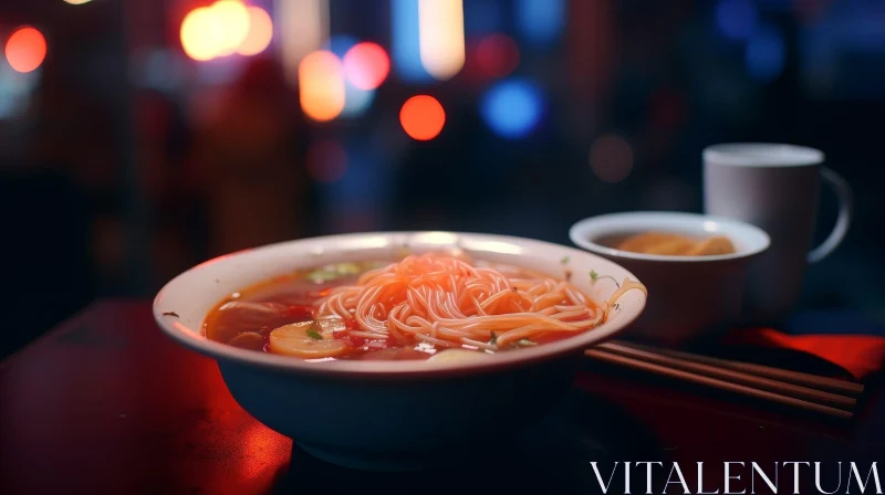 Delicious Noodles on Red Table AI Image