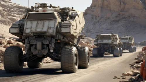 Futuristic Trucks in Desert Landscape
