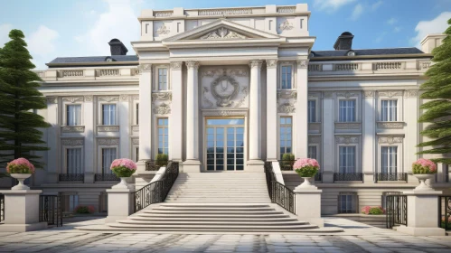Luxurious White Marble Mansion with Grand Staircase