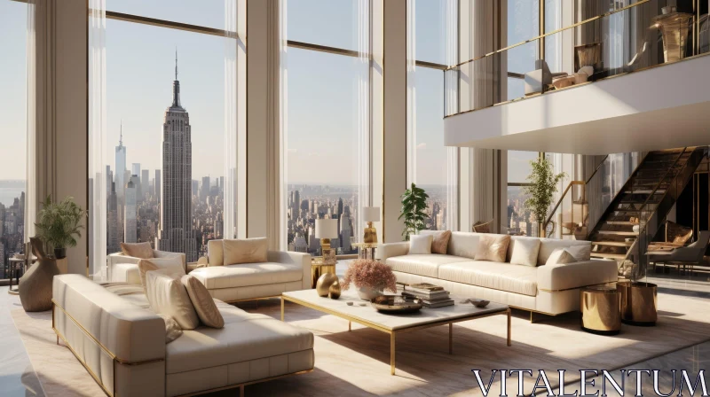 AI ART Luxury Modern Living Room with City View