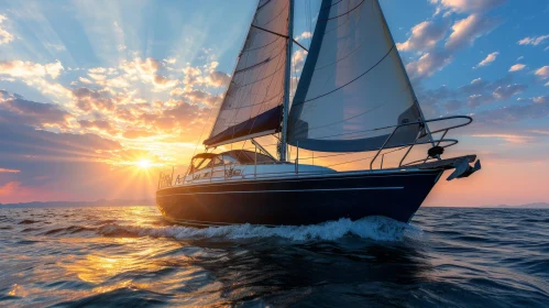 Sailboat Sailing in Orange Sunset Waters