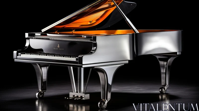 Silver and Black 3D Grand Piano on Dark Background AI Image