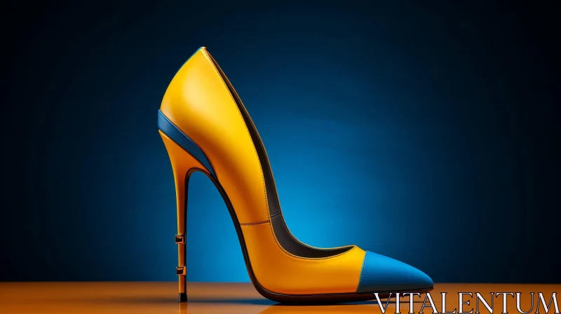AI ART Stylish Yellow High-Heeled Shoe on Blue Background