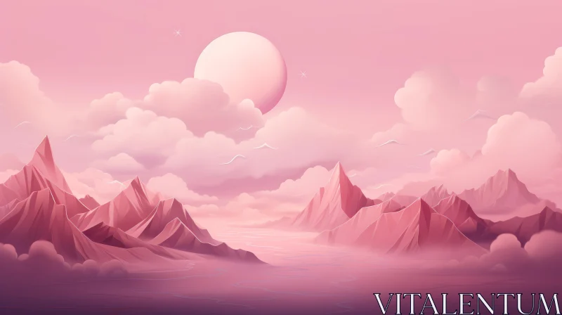 Tranquil Pink Moon Landscape AI Image