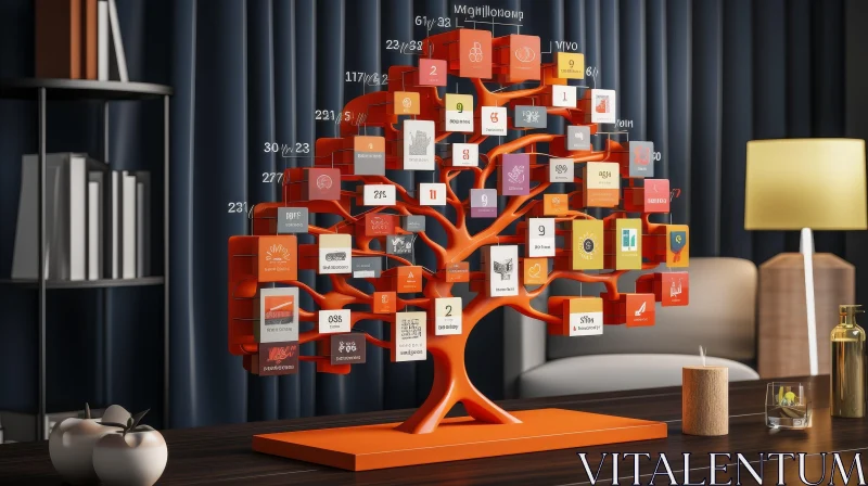 AI ART Unique 3D Orange Tree with Hanging Cubes - Surreal Art
