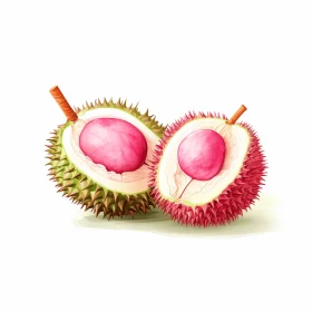 Vibrant Durian Fruit Illustration in Pink and Crimson