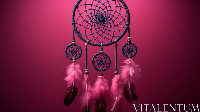 Blue and Pink Dreamcatcher on Pink Background AI Image