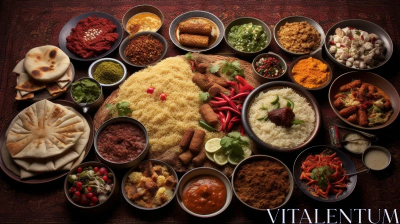 Delicious Middle Eastern and Indian Food Spread AI Image