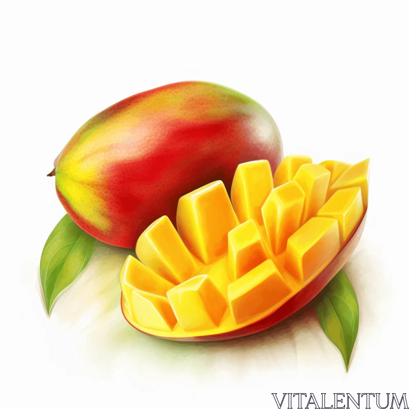 Exquisite Illustration of a Mango | Detailed Brushwork AI Image