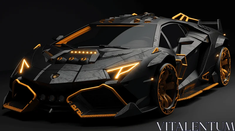 Exquisite Lamborghini Sports Car Rendered in Black and Orange | Afrofuturism Style AI Image