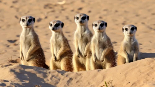 Four Meerkats Standing on Sand